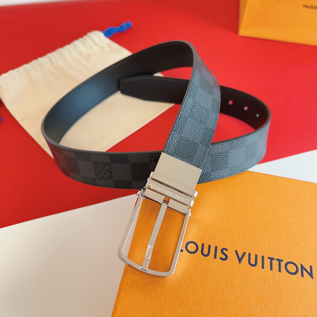 Louis Vuitton Reversible 35mm Belt with Silver Buckle in Damier Graphite Canvas