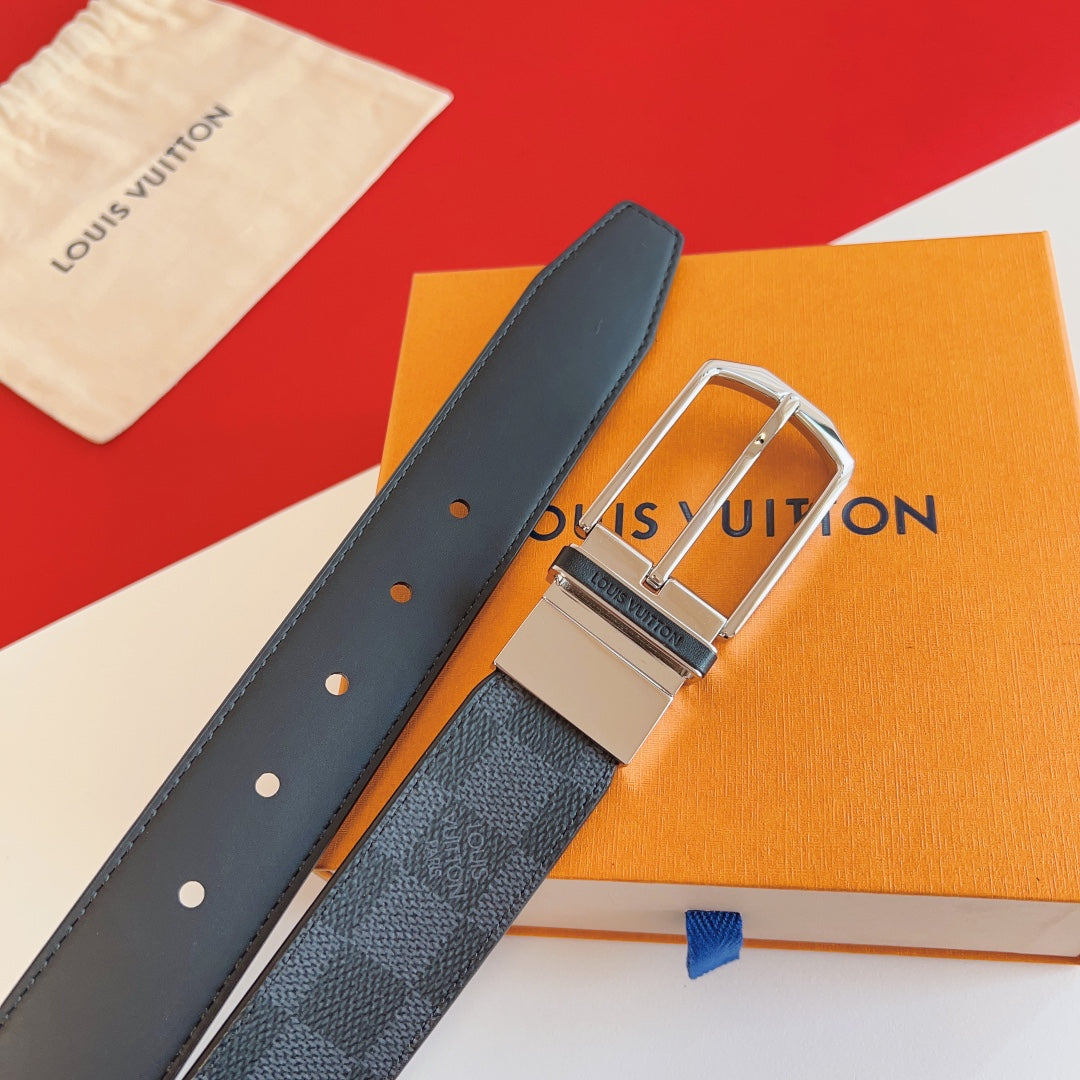 Louis Vuitton Reversible 35mm Belt with Silver Buckle in Damier Graphite Canvas