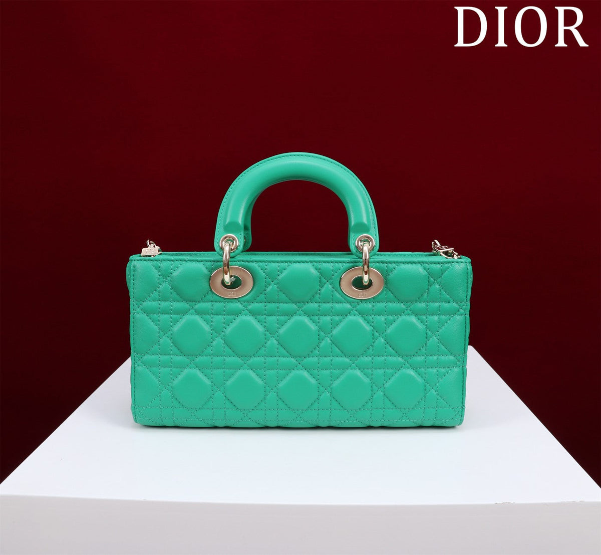 medium lady d-joy 26 jade green lambskin