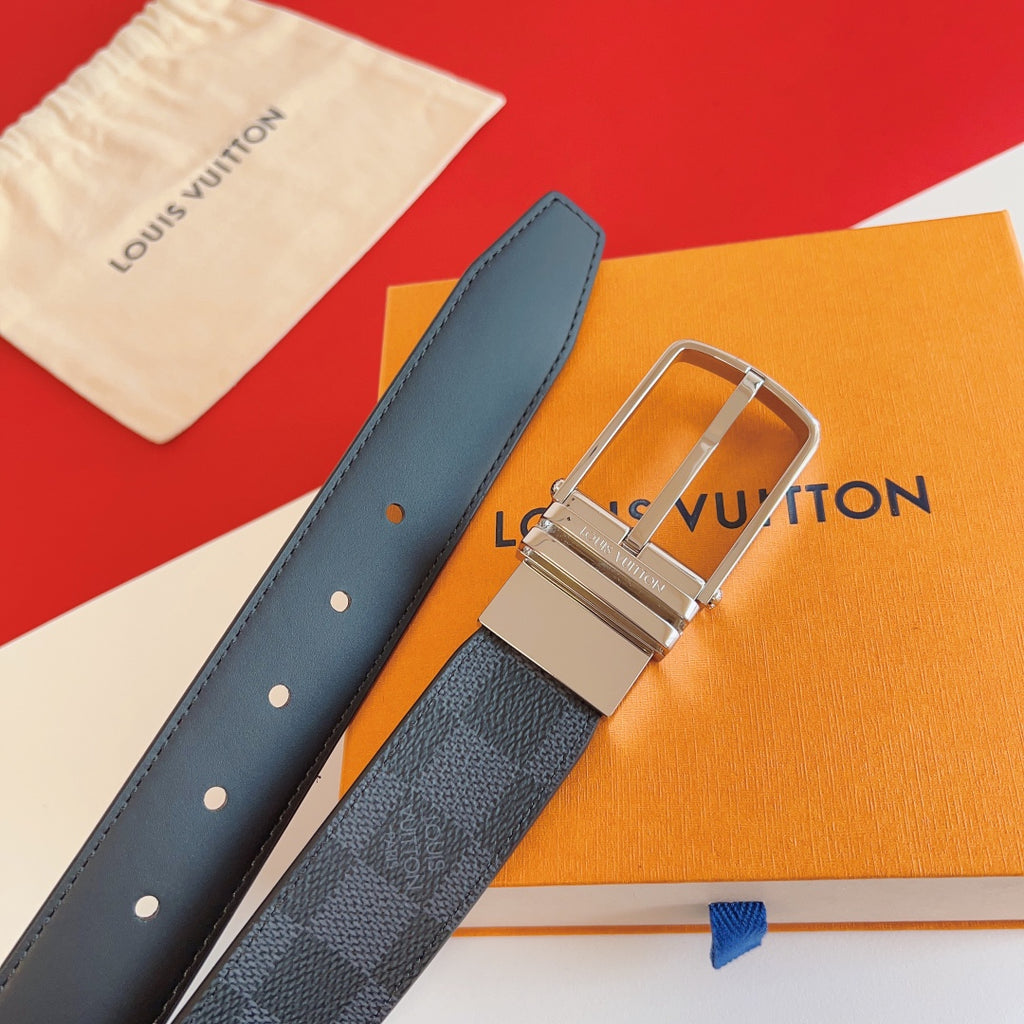 Louis Vuitton Reversible 35mm Belt with Silver Buckle in Damier Graphite Canvas