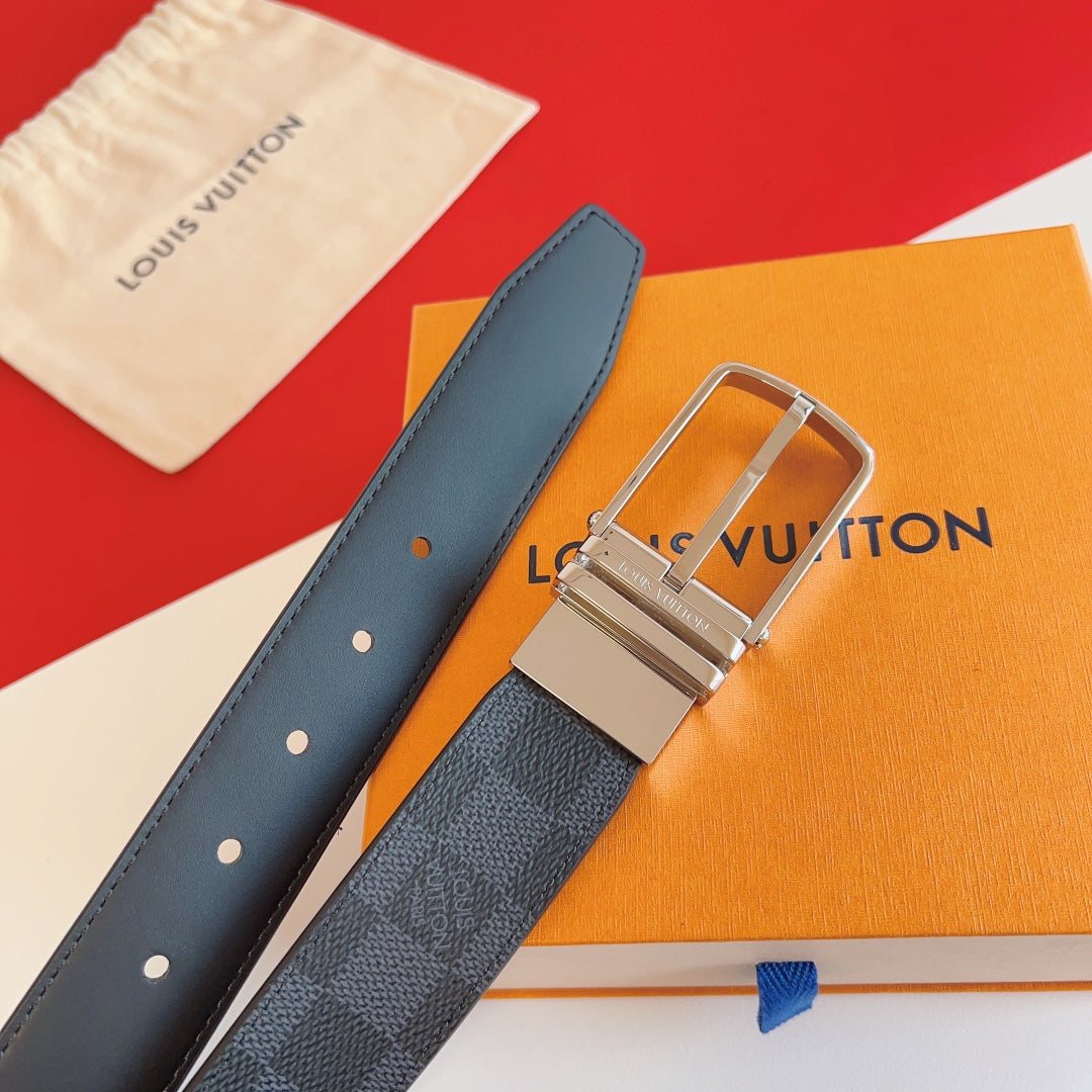 Louis Vuitton Reversible 35mm Belt with Silver Buckle in Damier Graphite Canvas