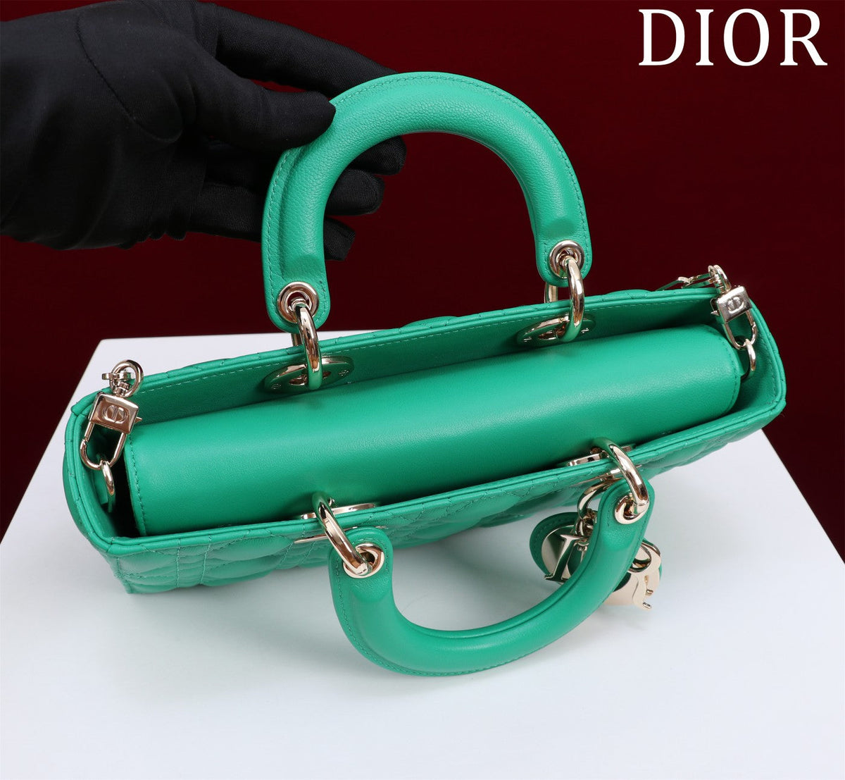 medium lady d-joy 26 jade green lambskin