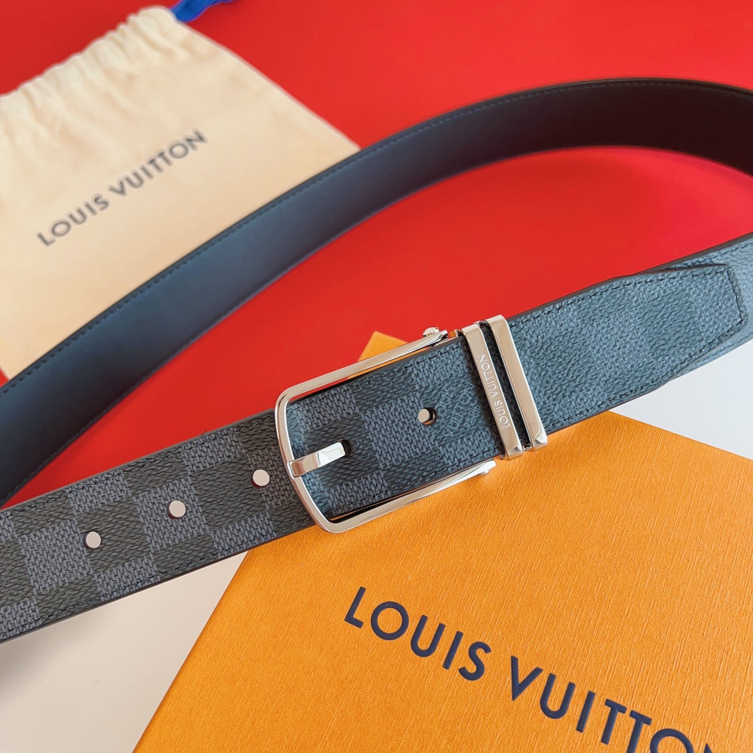 Louis Vuitton Reversible 35mm Belt with Silver Buckle in Damier Graphite Canvas