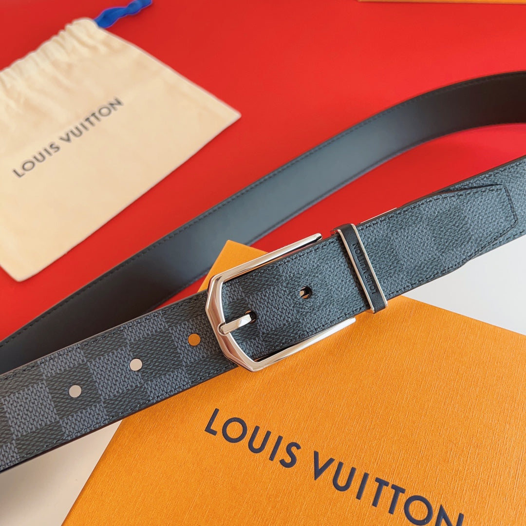 Louis Vuitton Reversible 35mm Belt with Silver Buckle in Damier Graphite Canvas