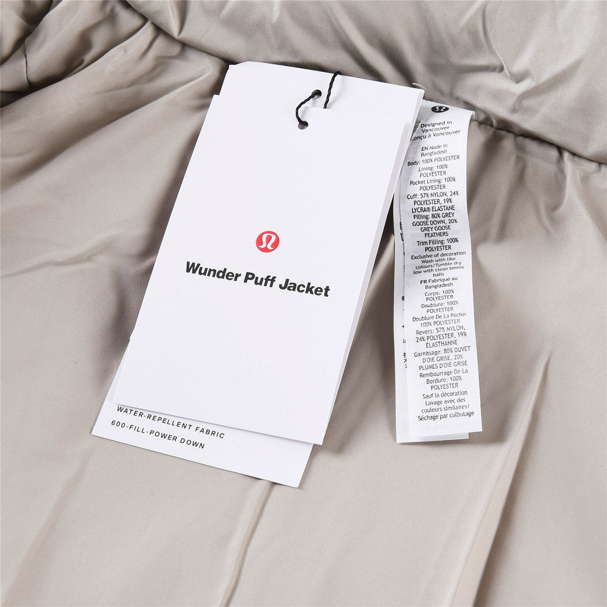 lululemon Women's Wunder Puff Water-Repellent Down Puffer Jacket in Raw Linen