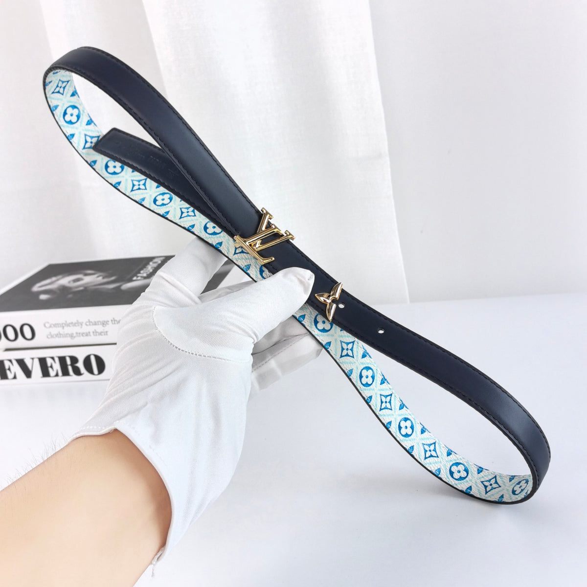 Louis Vuitton Pretty LV 20MM Reversible Belt Navy Blue Monogram