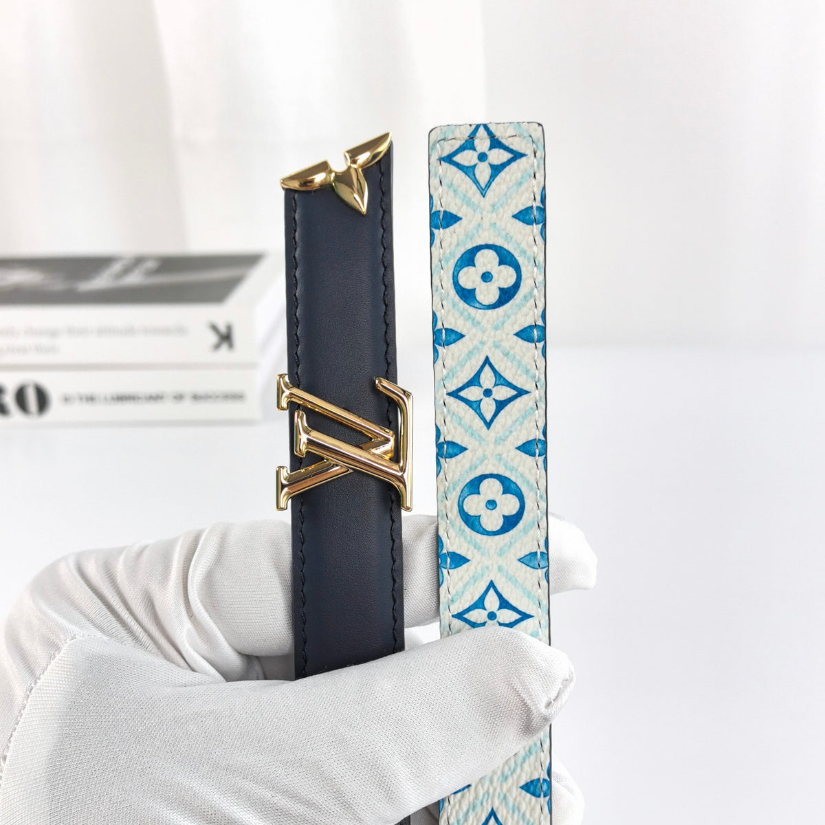 Louis Vuitton Pretty LV 20MM Reversible Belt Navy Blue Monogram