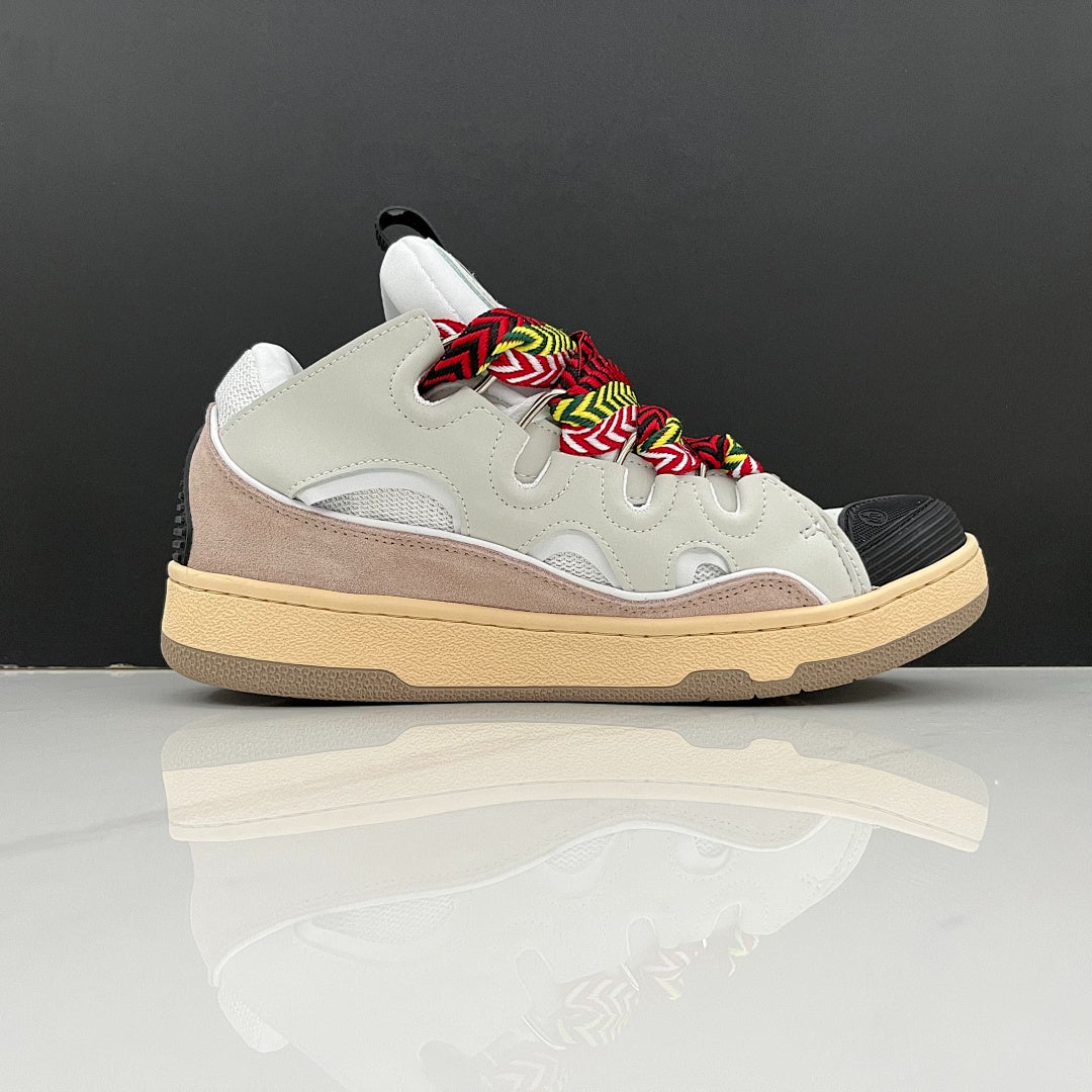 Lanvin Curb Sneakers 'White Light Pink' - Multicolor Chevron Laces