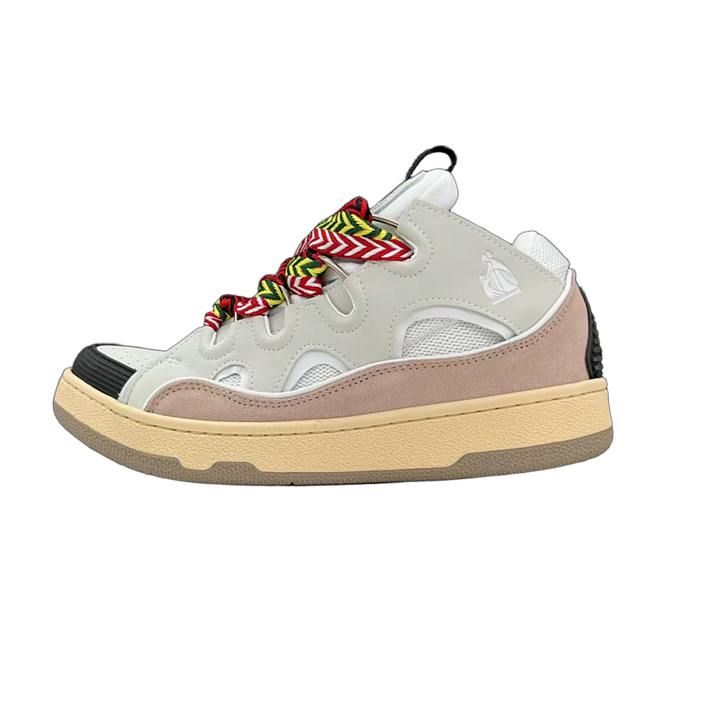 Lanvin Curb Sneakers 'White Light Pink' - Multicolor Chevron Laces