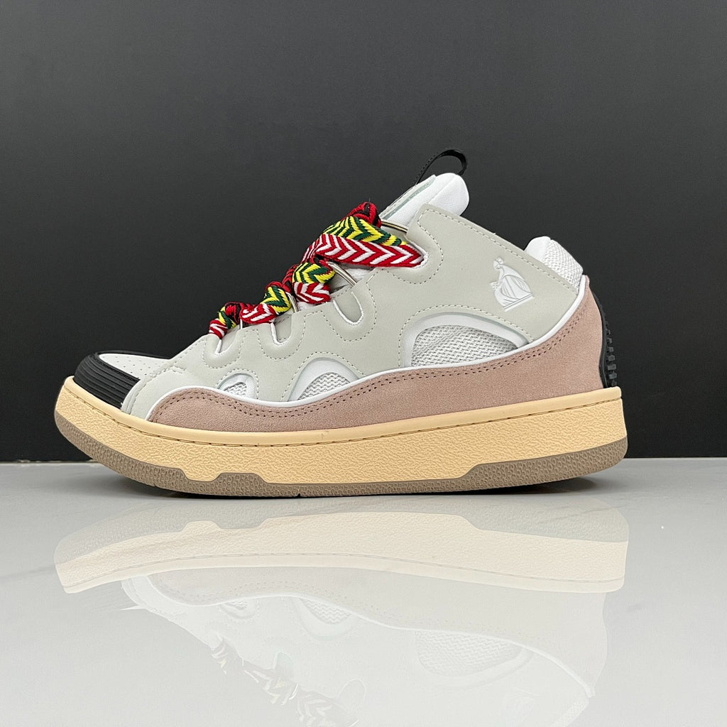 Lanvin Curb Sneakers 'White Light Pink' - Multicolor Chevron Laces