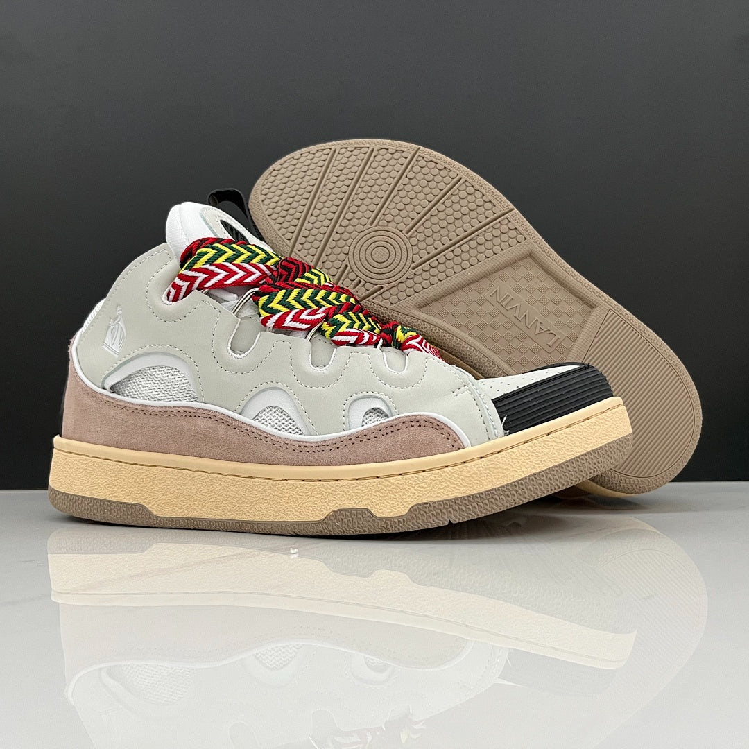 Lanvin Curb Sneakers 'White Light Pink' - Multicolor Chevron Laces