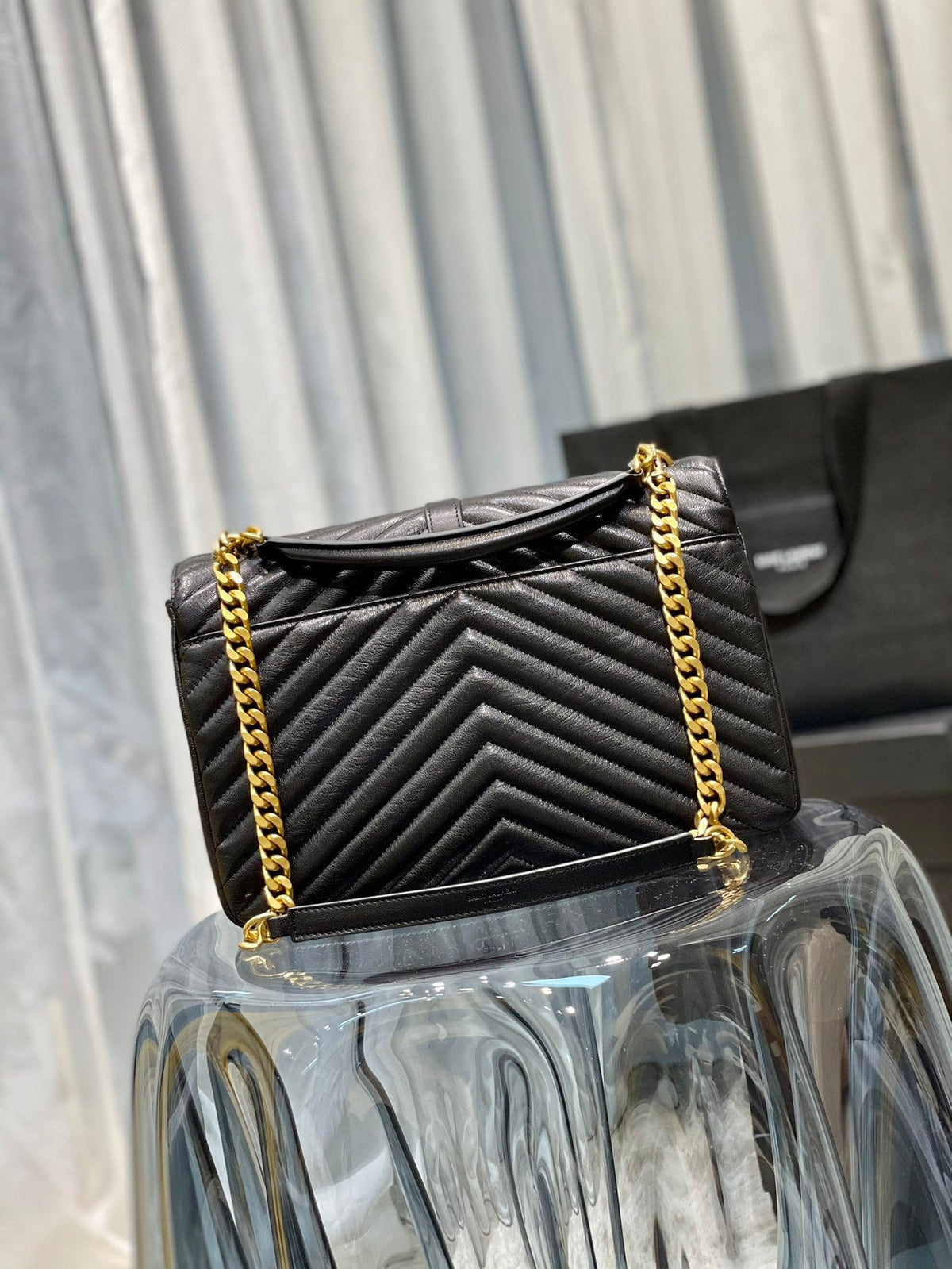 Y College Large Chain Bag Black With Gold Hardware