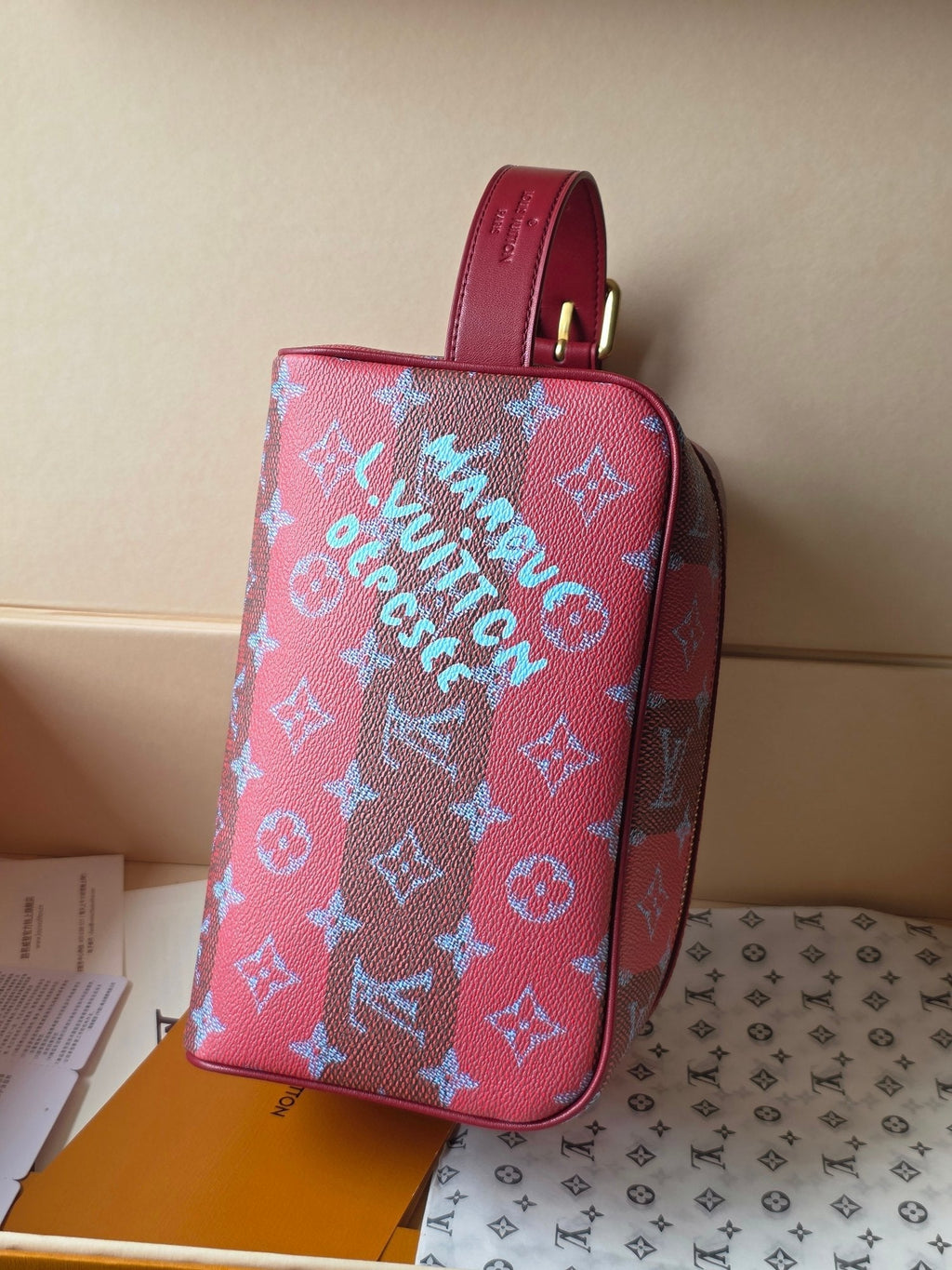 LV Makeup Bag Red PVC Fabric with Leather 275393