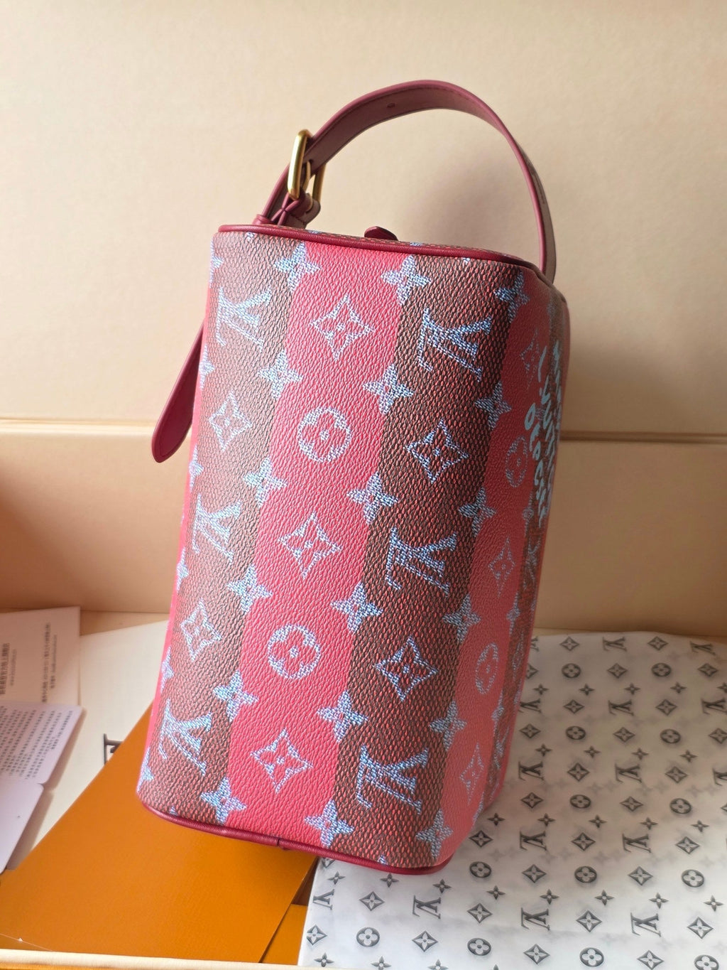 LV Makeup Bag Red PVC Fabric with Leather 275393