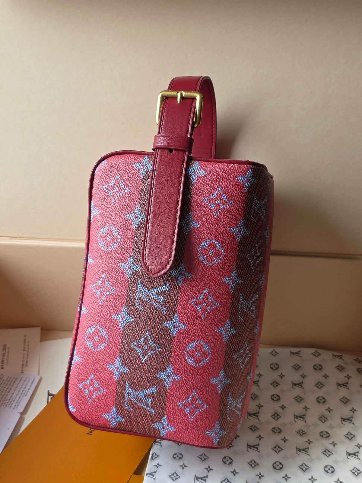 LV Makeup Bag Red PVC Fabric with Leather 275393