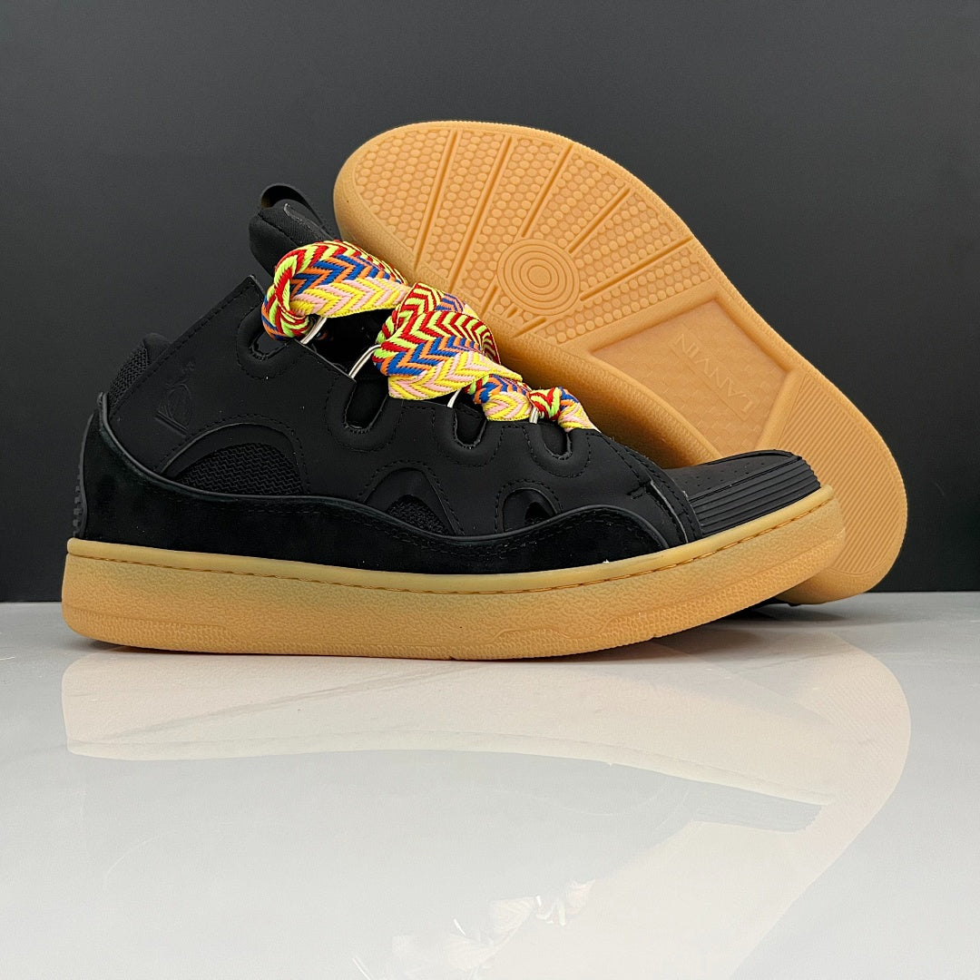 Lanvin Curb Sneakers 'Black Gum' - Multicolor Chevron Laces