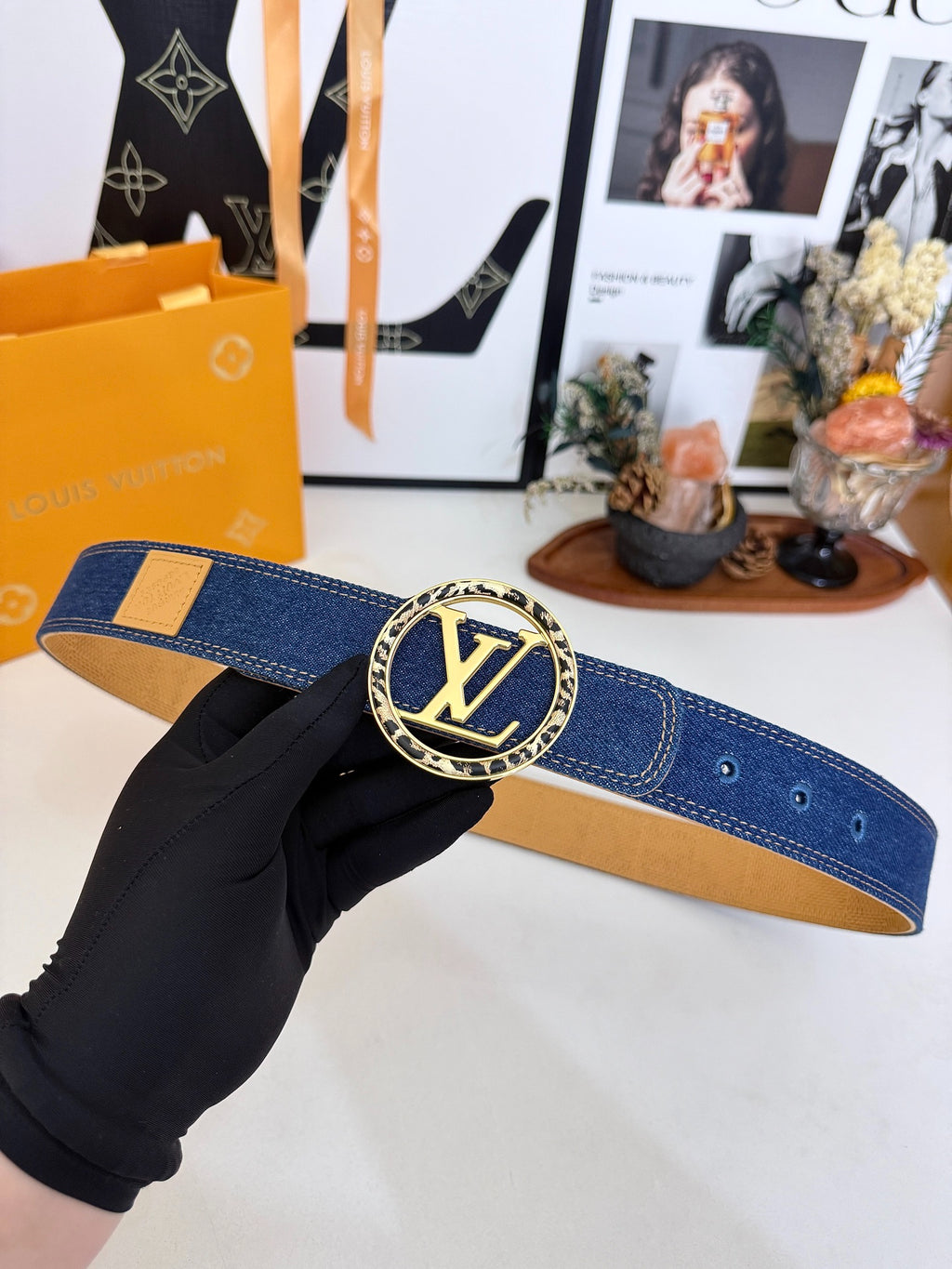 Louis Vuitton LV Circle Denim 35MM Reversible Belt Blue Gold
