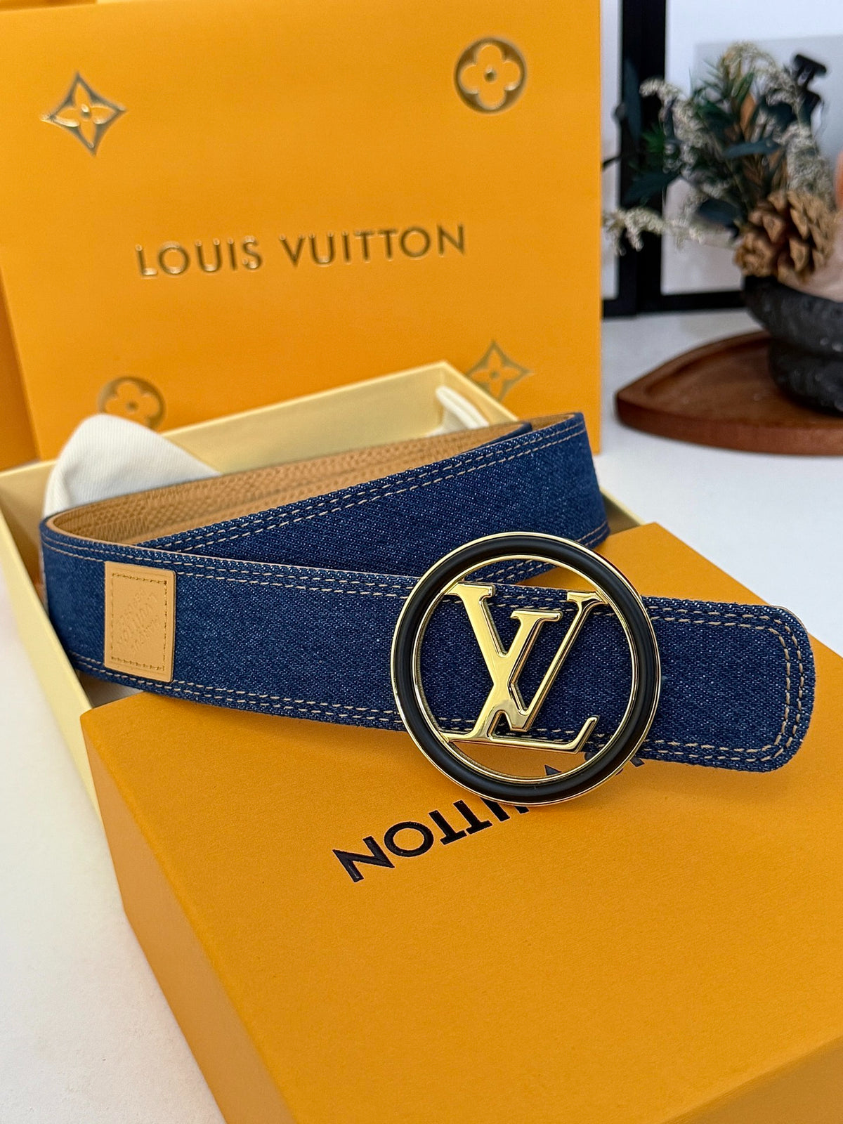 Louis Vuitton LV Circle Denim 35MM Reversible Belt Blue Gold