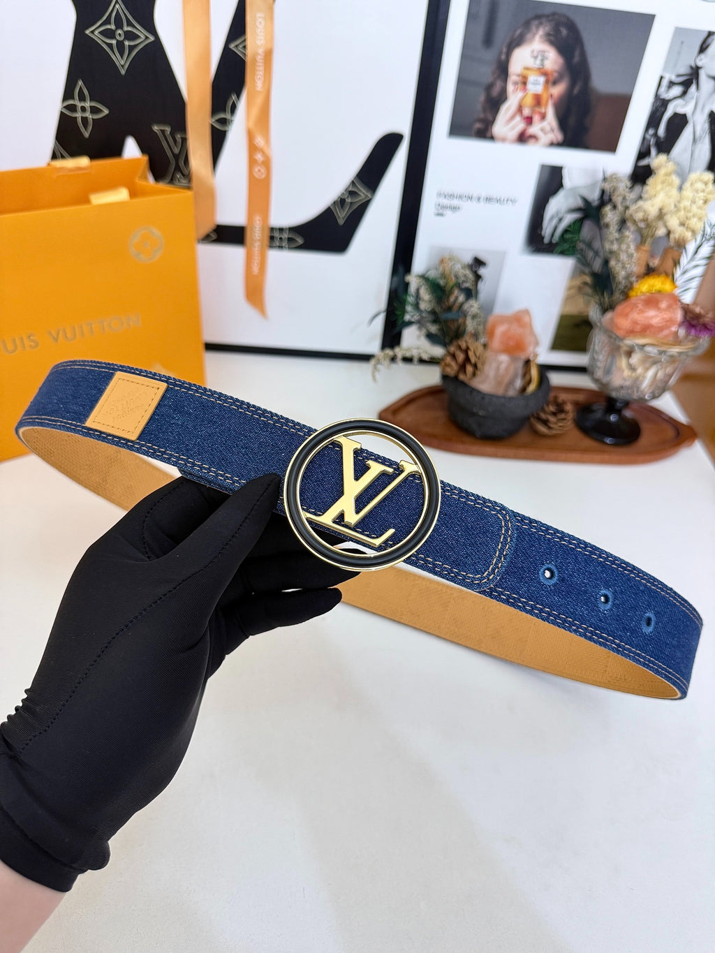 Louis Vuitton LV Circle Denim 35MM Reversible Belt Blue Gold