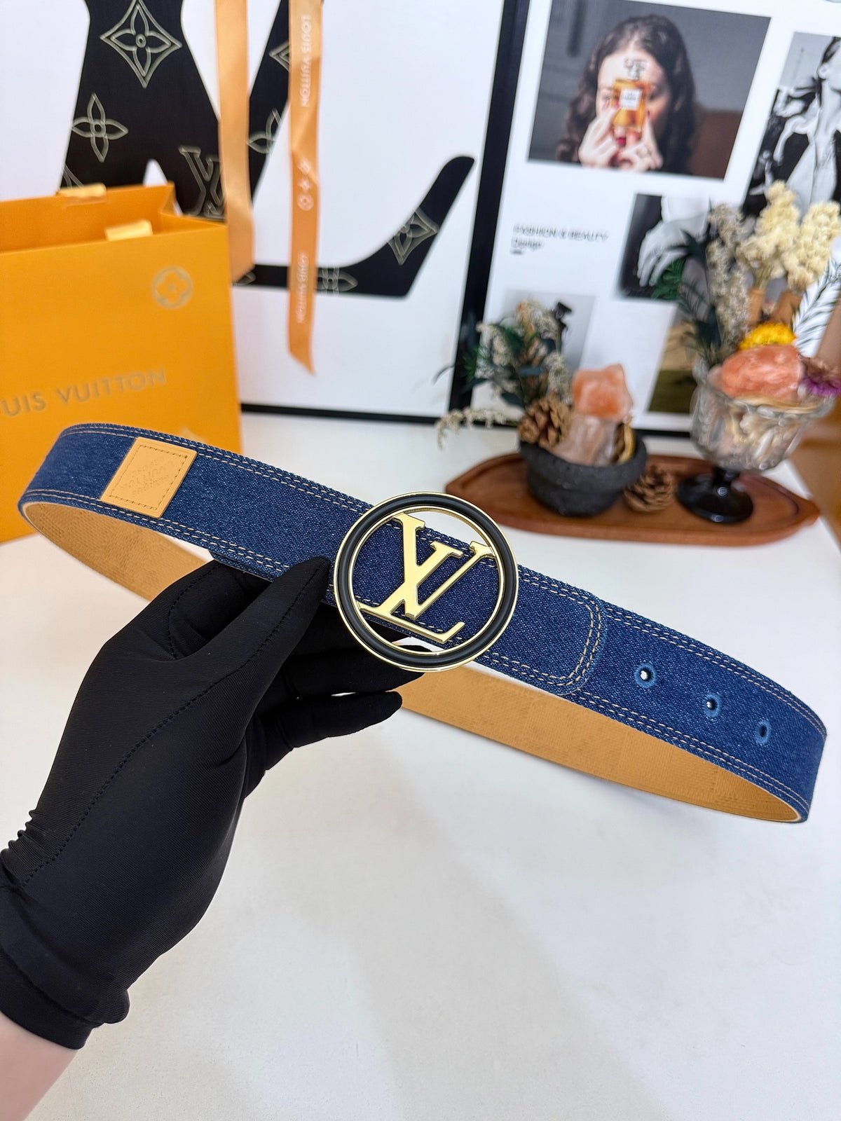 Louis Vuitton LV Circle Denim 35MM Reversible Belt Blue Gold