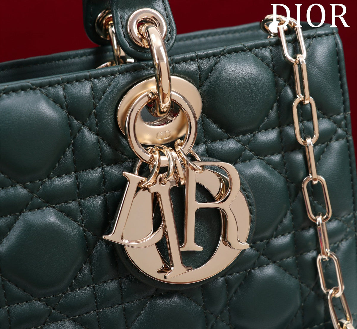 medium lady d-joy 26 dark green lambskin