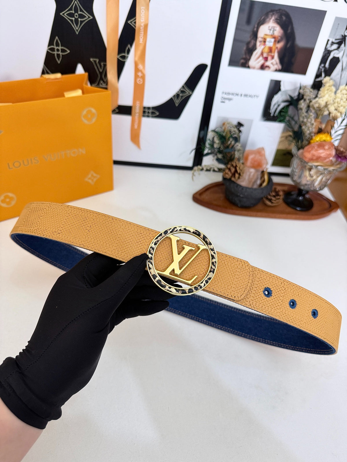 Louis Vuitton LV Circle Denim 35MM Reversible Belt Blue Gold