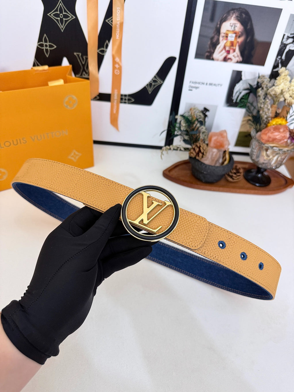 Louis Vuitton LV Circle Denim 35MM Reversible Belt Blue Gold