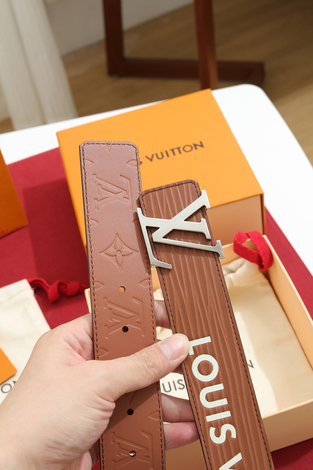 Louis Vuitton LV Heritage 35MM Reversible Belt Cognac