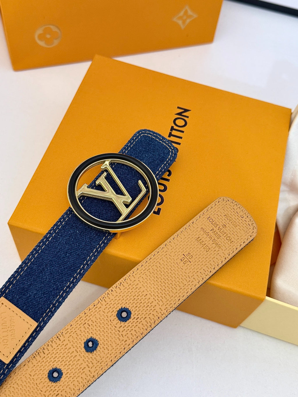 Louis Vuitton LV Circle Denim 35MM Reversible Belt Blue Gold