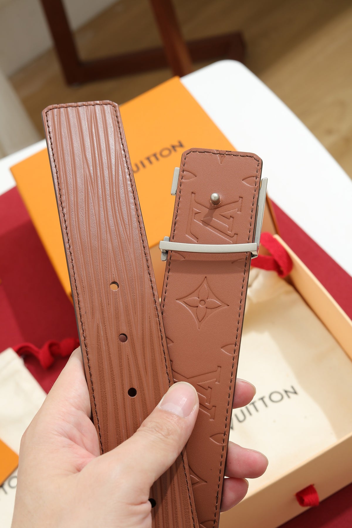 Louis Vuitton LV Heritage 35MM Reversible Belt Cognac