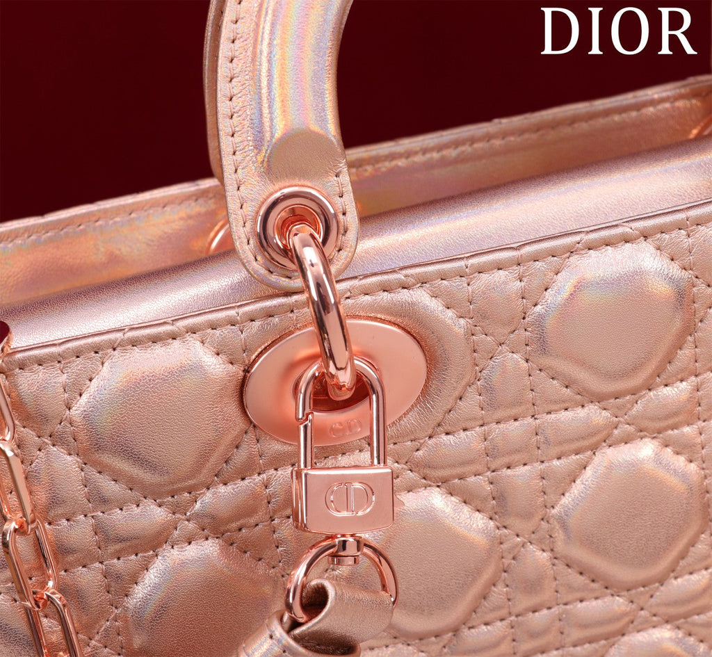medium lady d-joy 26 rose metalic lambskin