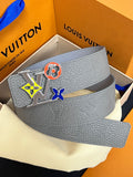 Louis Vuitton LV Initiales 40MM Reversible Belt Grey Blue Patchwork Monogram