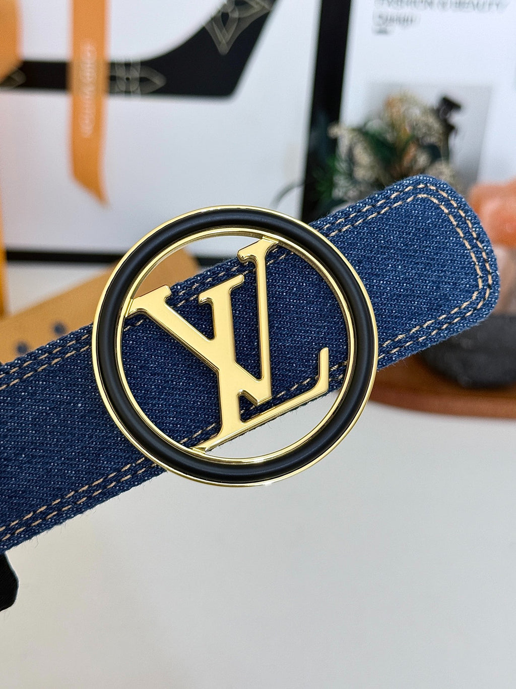 Louis Vuitton LV Circle Denim 35MM Reversible Belt Blue Gold