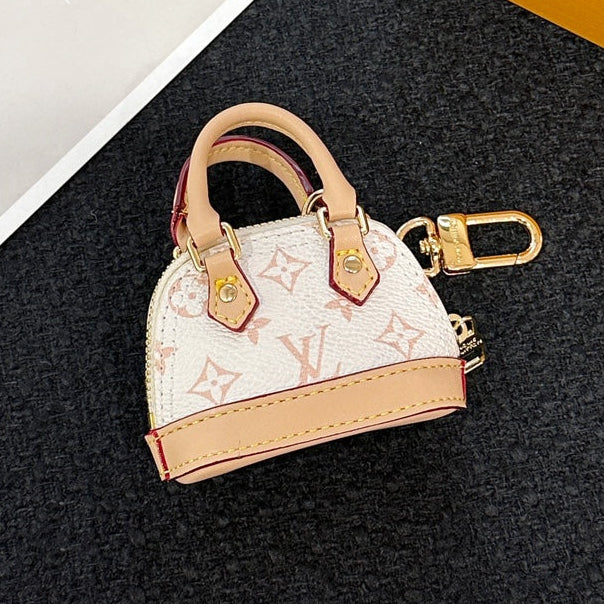 LV Alma Bag Charm White mix Beige Cowhide Canvas