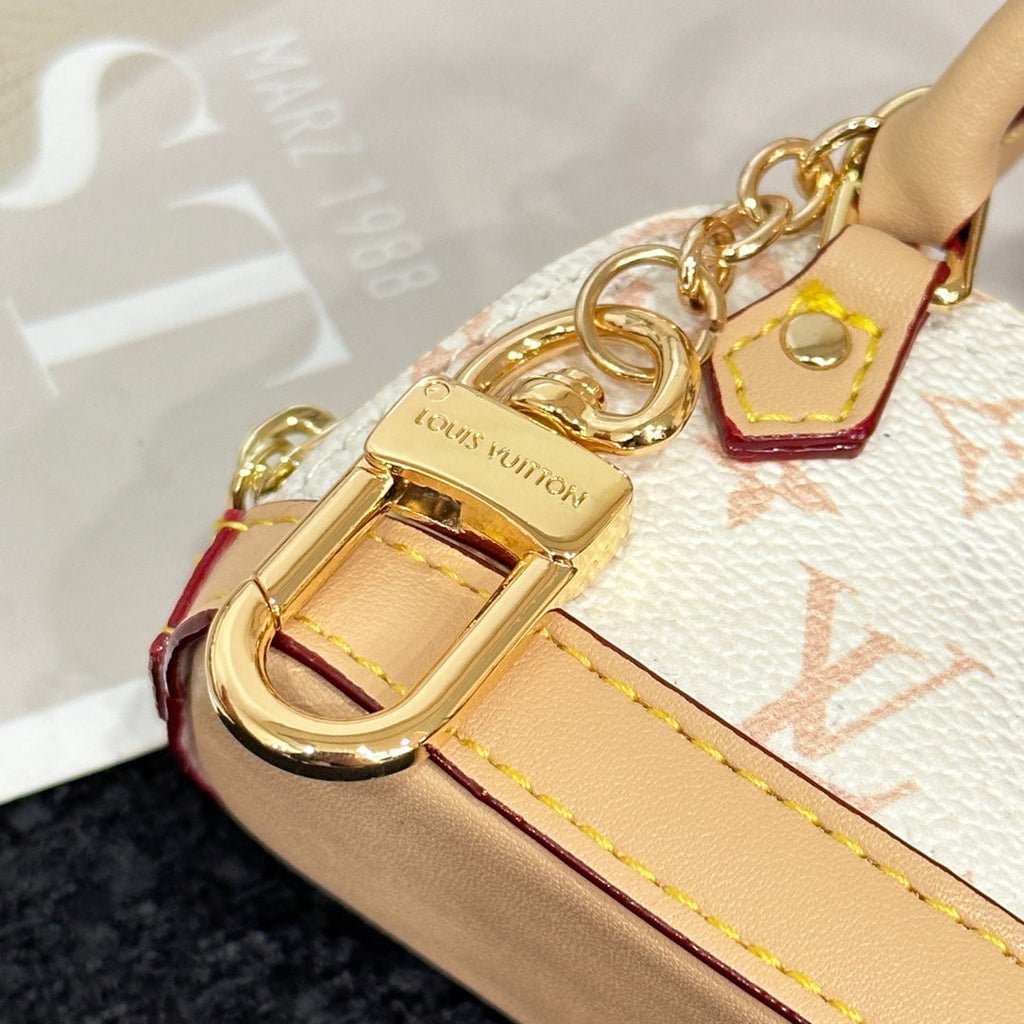 LV Alma Bag Charm White mix Beige Cowhide Canvas