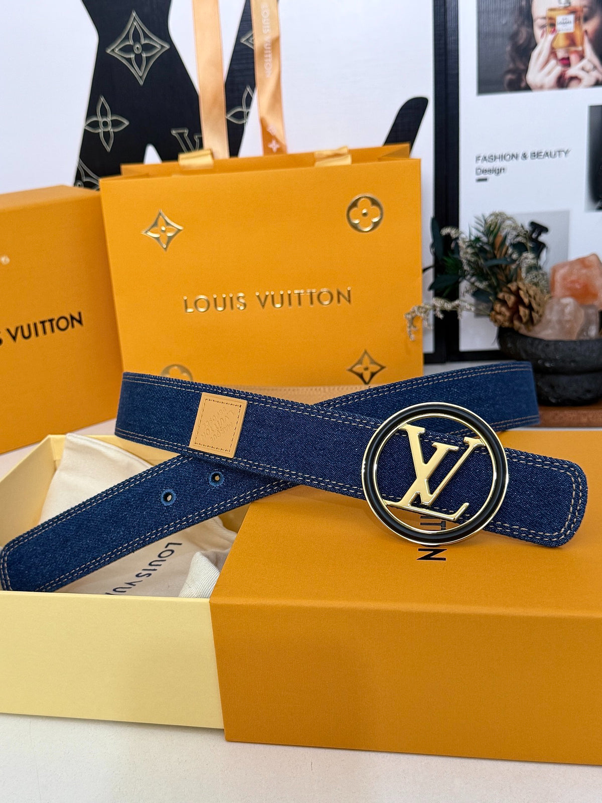 Louis Vuitton LV Circle Denim 35MM Reversible Belt Blue Gold