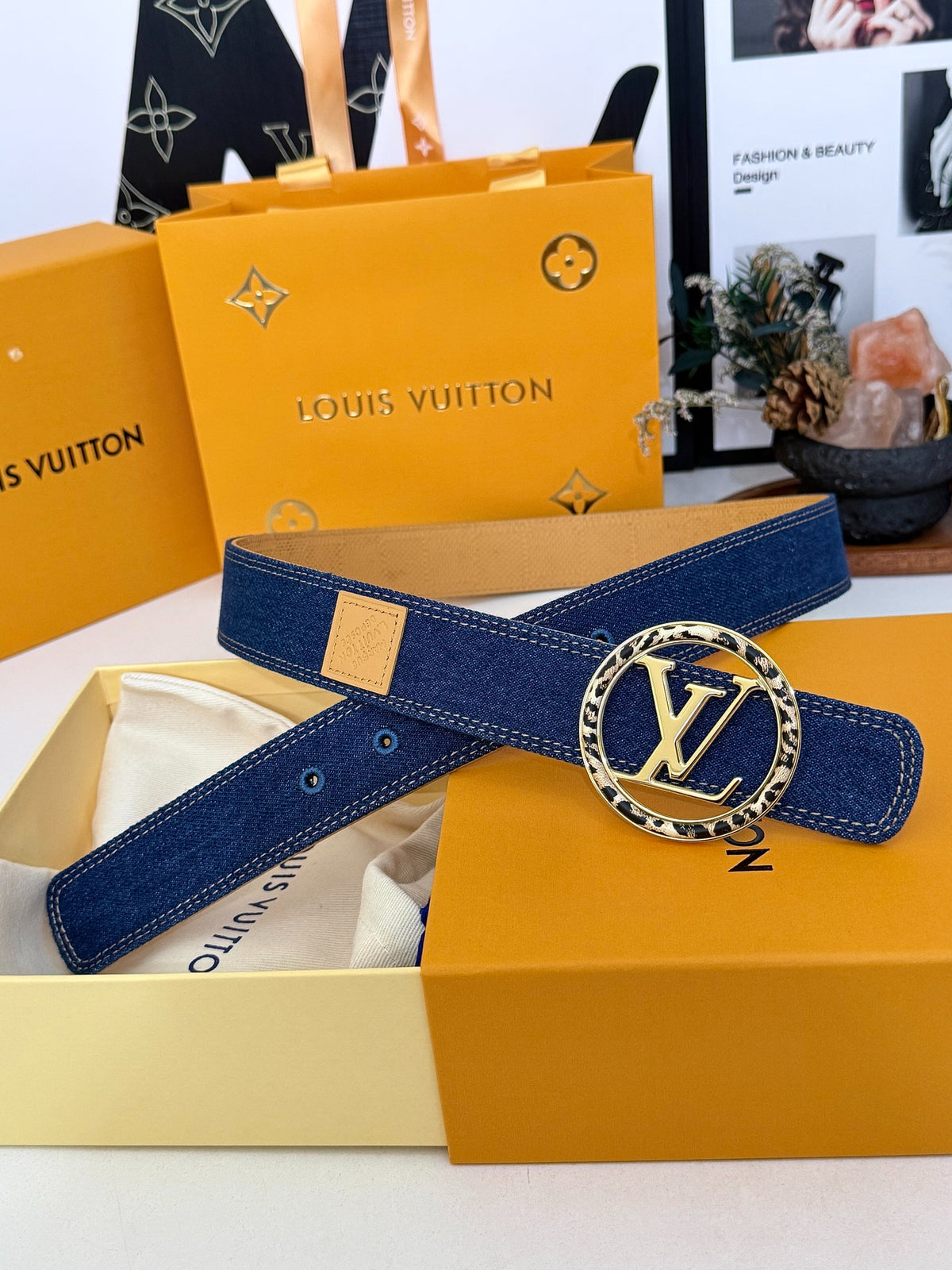 Louis Vuitton LV Circle Denim 35MM Reversible Belt Blue Gold