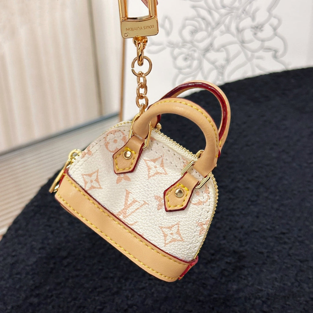 LV Alma Bag Charm White mix Beige Cowhide Canvas