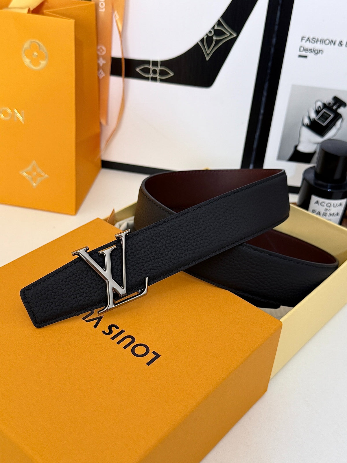 Louis Vuitton LV Initiales 40MM Reversible Belt Black Burgundy