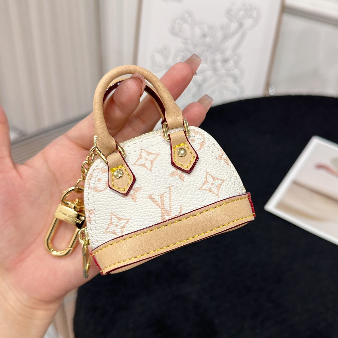 LV Alma Bag Charm White mix Beige Cowhide Canvas