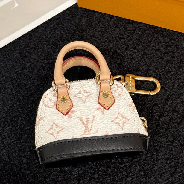 LV Alma Bag Charm White Beige mix Black Cowhide Canvas