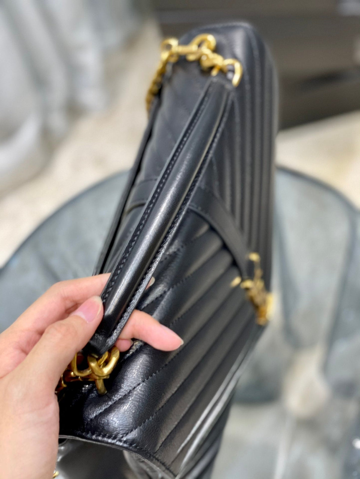 Y College Large Chain Bag Black With Gold Hardware