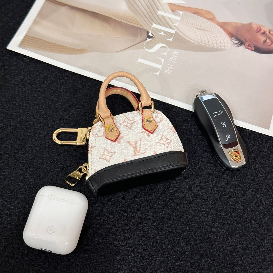 LV Alma Bag Charm White Beige mix Black Cowhide Canvas