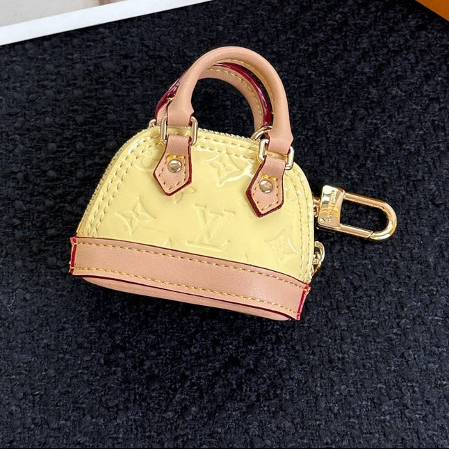 LV Alma Bag Charm Yellow mix Beige Cowhide Canvas