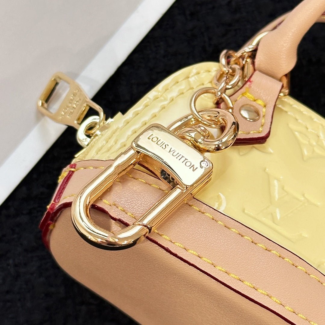 LV Alma Bag Charm Yellow mix Beige Cowhide Canvas