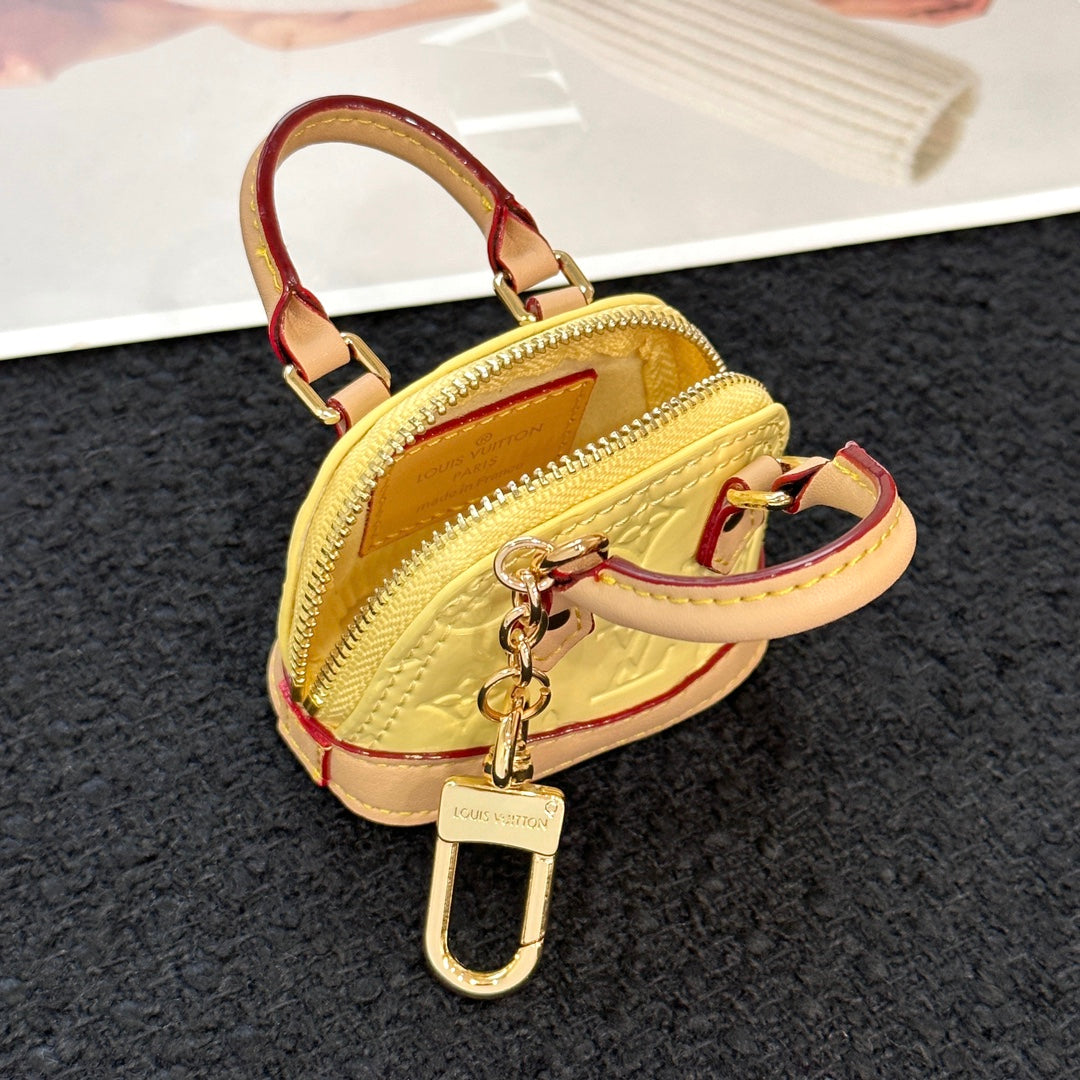 LV Alma Bag Charm Yellow mix Beige Cowhide Canvas