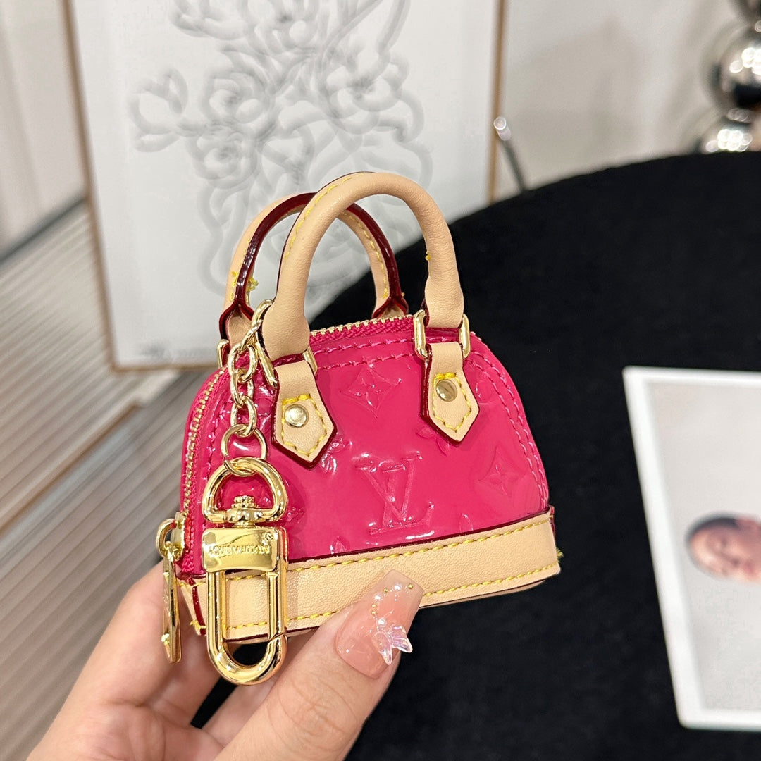 LV Alma Bag Charm Pink mix Beige Cowhide Canvas