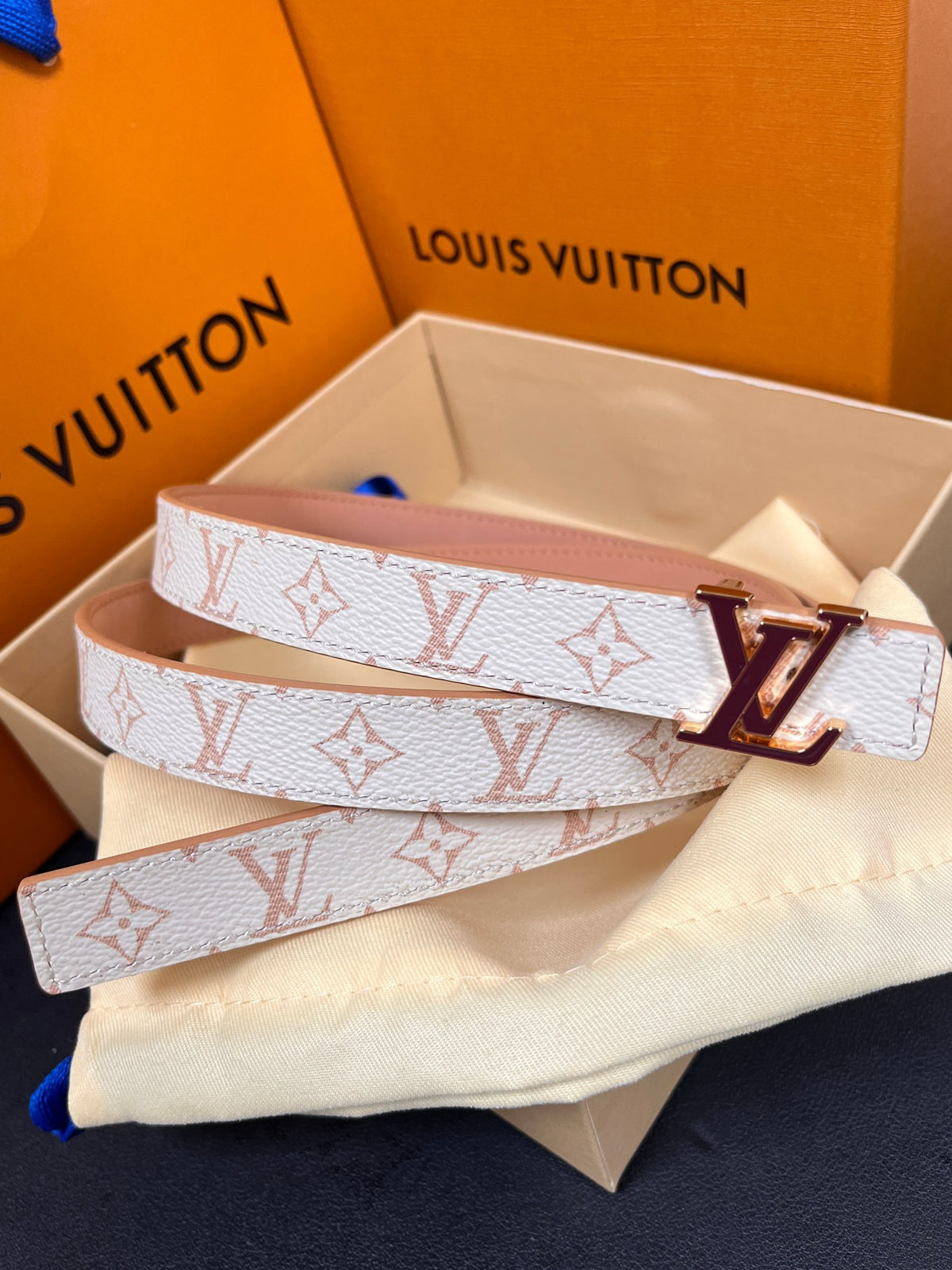 Louis Vuitton LV Initiales 30MM Reversible Belt Monogram Canvas White/Pink