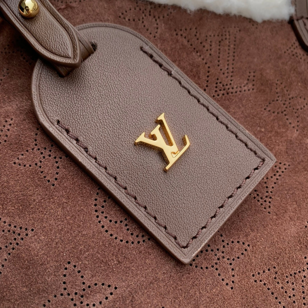 LV 2025 Ski CarryAll PM Bag 34cm Chocolate Brown Suede Cowhide 347358
