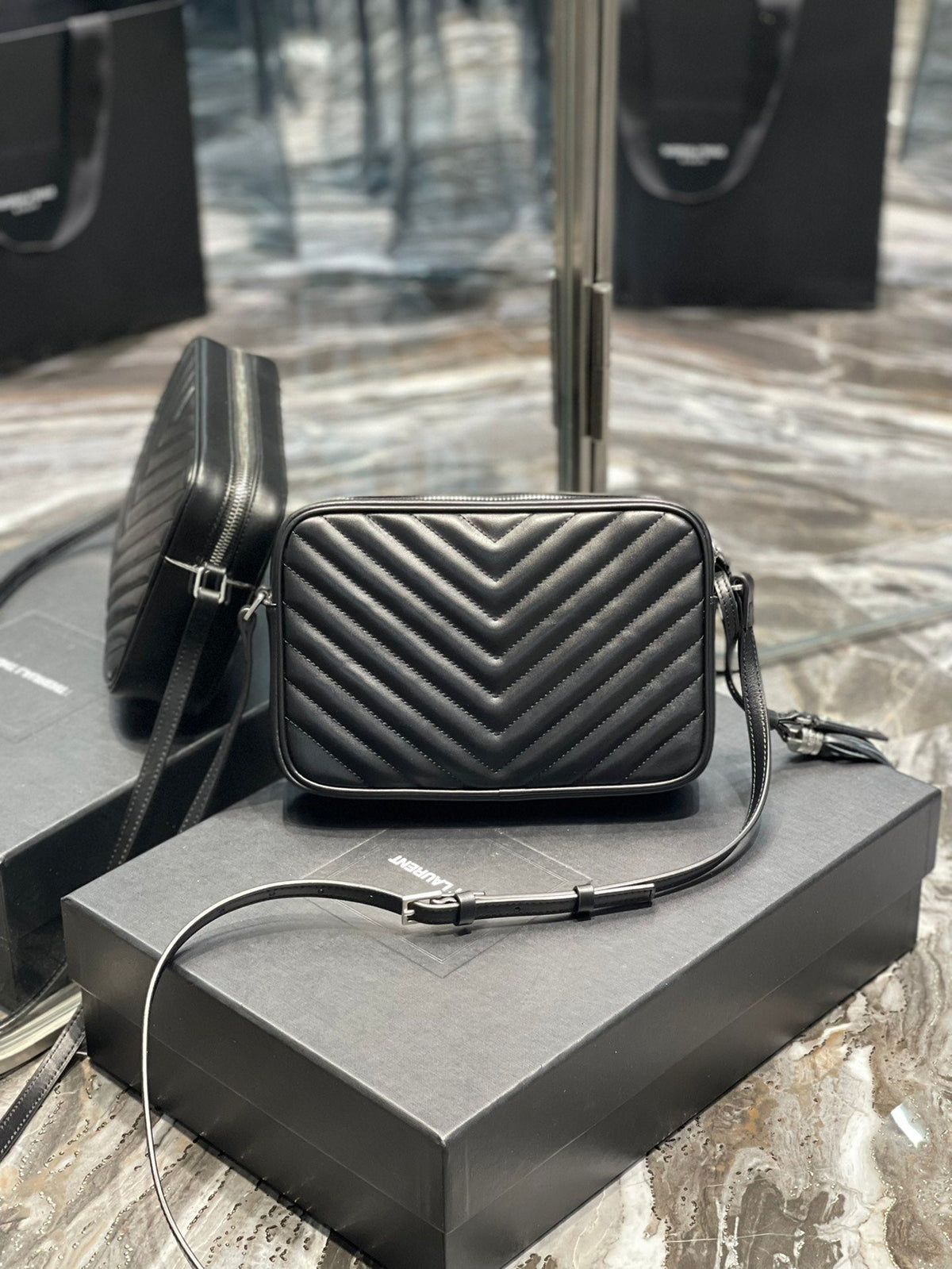 Y Lou Camera Bag Black With Silver Toned Hardware